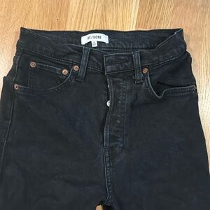 Redone Straight Leg Raw Hem Black Jeans, 26